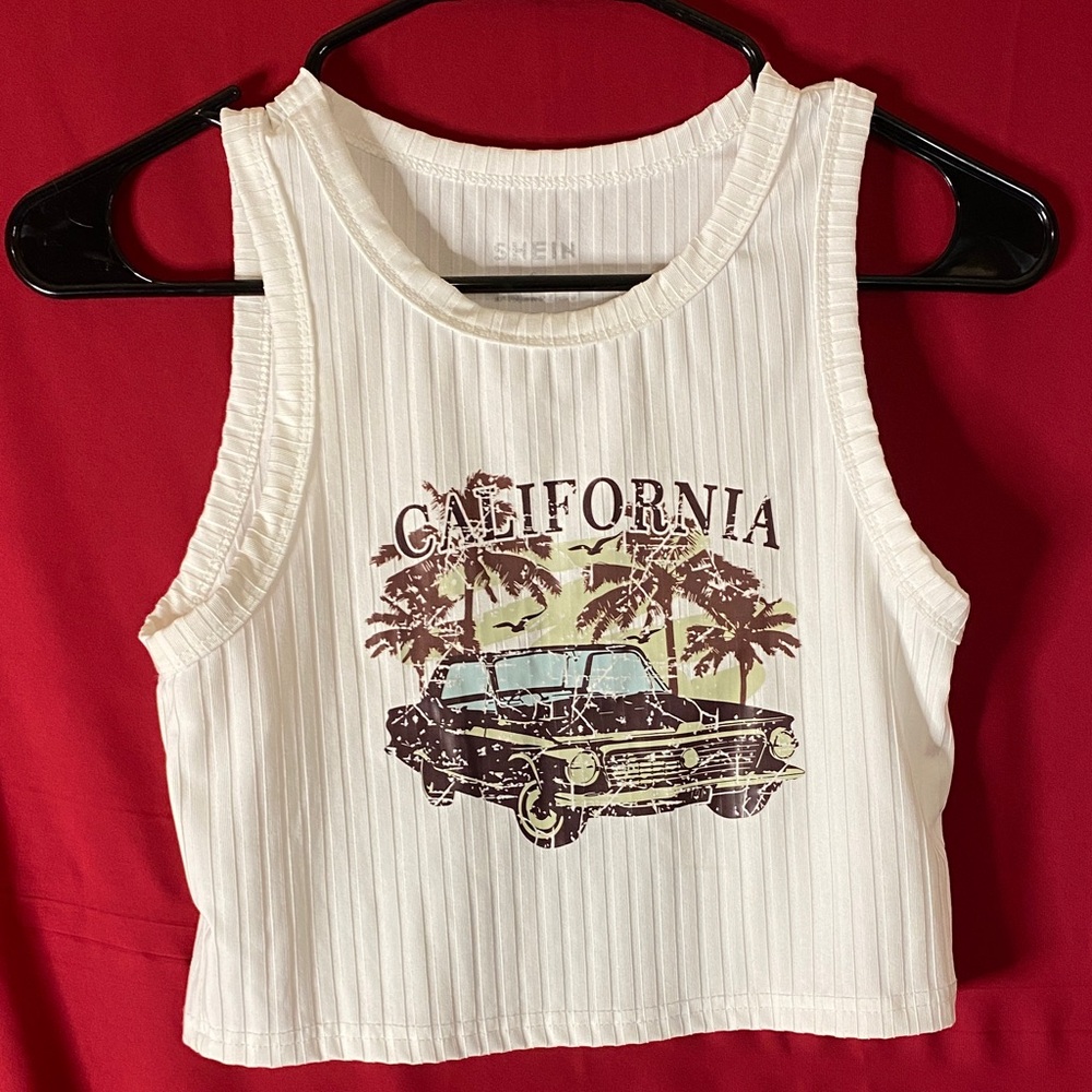 SHEIN White California Graphic Crop Top